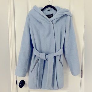 Guess Belted Light Blue Coat with Hood